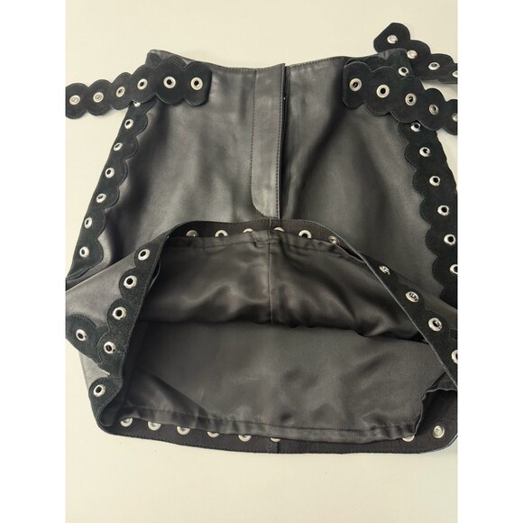 Maje Jarisco Jupe Coir Black Leather Mini Skirt  Rommet Suede Accent Trim Sz 34 - Picture 5 of 7